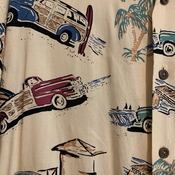 Vintage Hawaiian Shirt Woodie Cars Rayon Short Sleeve Relaxed Fit Shirt - Picture 6 of 11